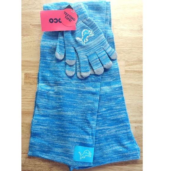 Detroit Lions Infinity Scarf & Glove Set Knit Color Blend Texting Finger Tips - Picture 2 of 6
